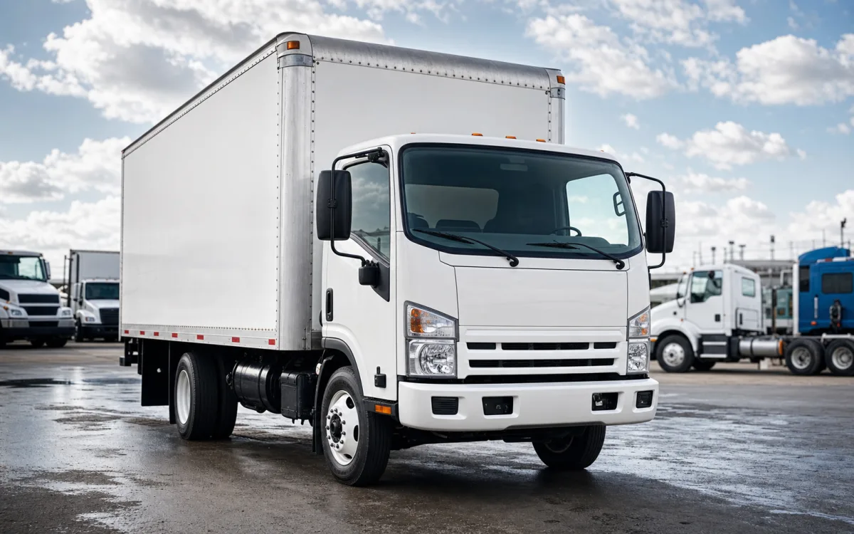 Commercial truck lineup in a fleet yard